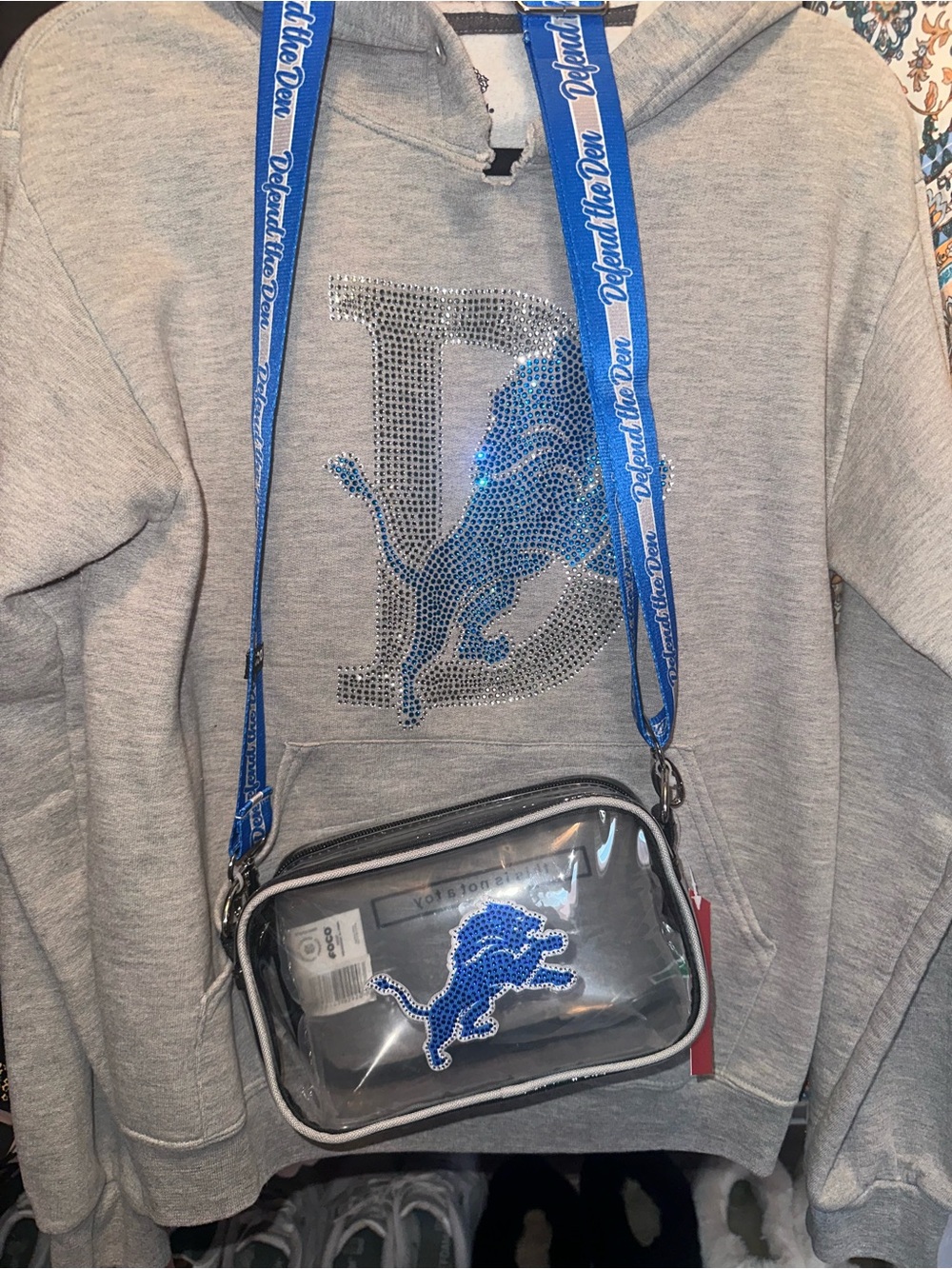 Detroit Lions Clear Crossbody Stadium Bag with Blue Lion Accent